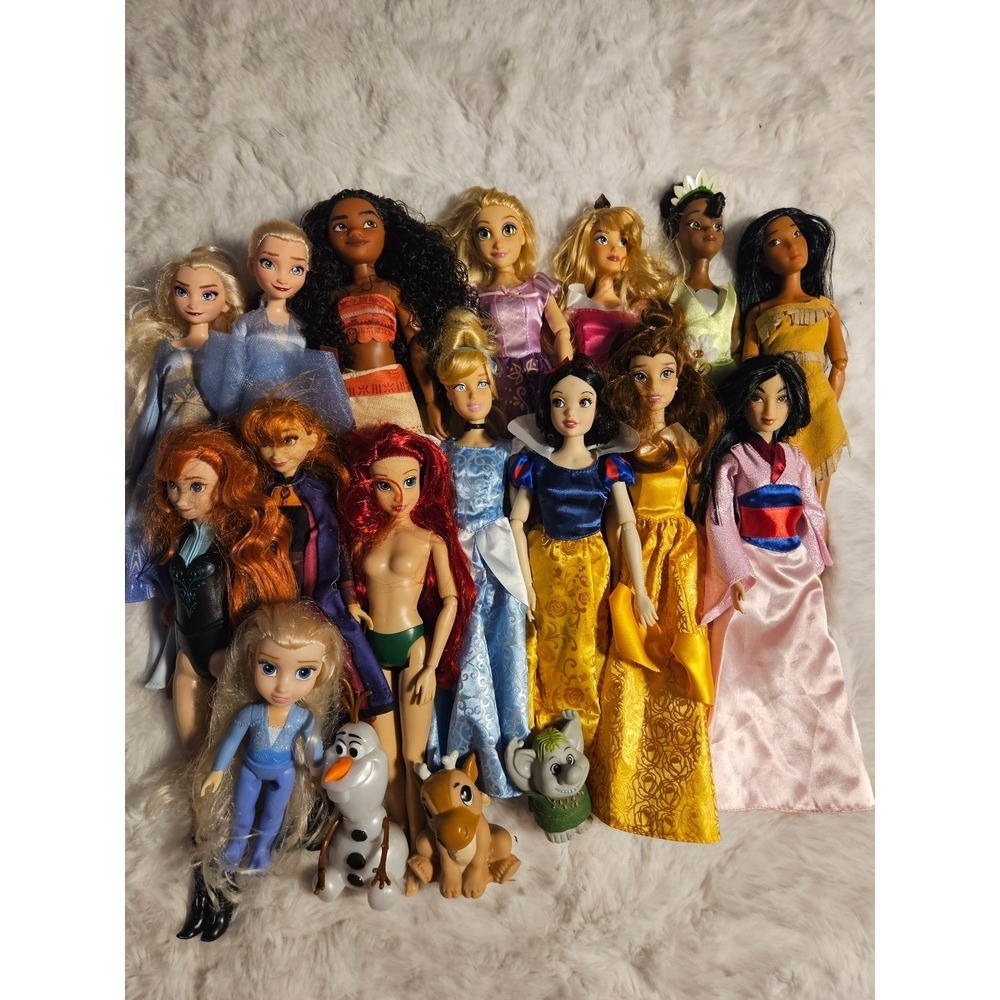 Disney Store Classic Princess Doll Lot 18pc Elsa Anna Moana Ariel Rapunzel